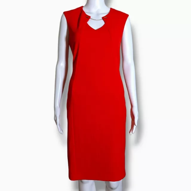 Calvin Klein | Red Embellished Gold Chain Hardware Sheath Dress Women's Size 10