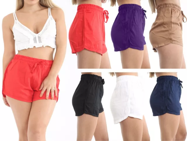 Womens Ladies Linen High Waist Hot Pants Beach Summer Shorts UK Size 10 to 16