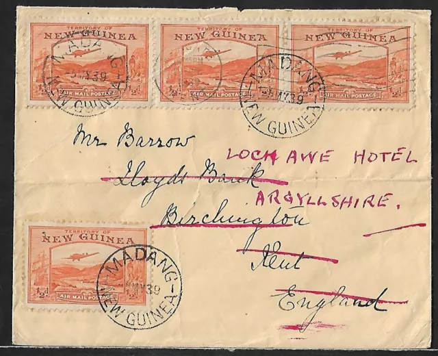 Papua New Guinea Bulolo Goldfields -Madang Air Mail Cover 1939