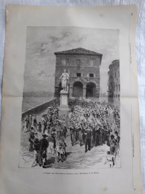Repubblica di SAN MARINO 1883- L'ingresso dei nuovi Capitani Regenti - incisione