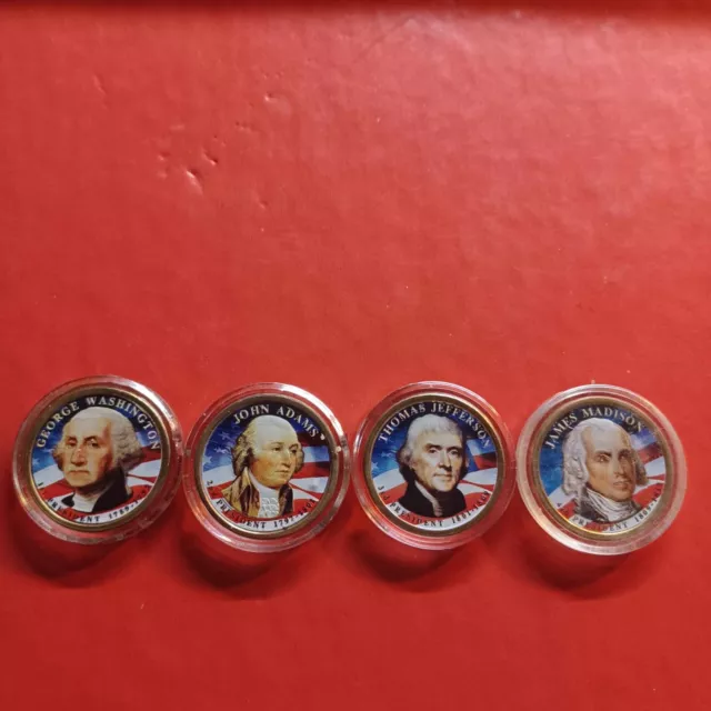 2007 Presidential $1 Dollar COLORIZED President 4-Coin    " Free Shipping "