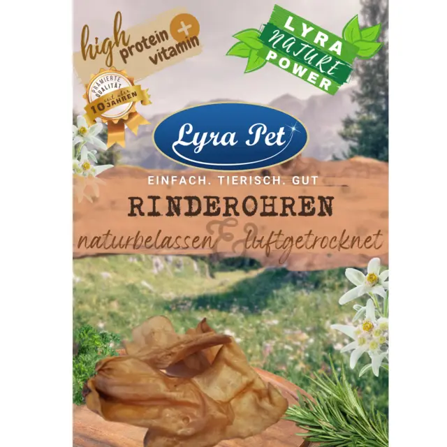 200 Stück Rinderohren ca. 4 kg naturbelassen & luftgetrocknet Kausnack Lyra Pet®