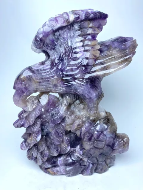 Exquisite Natural Dream Amethyst Eagle On Pine Tree Carving Crystal HealingReiki