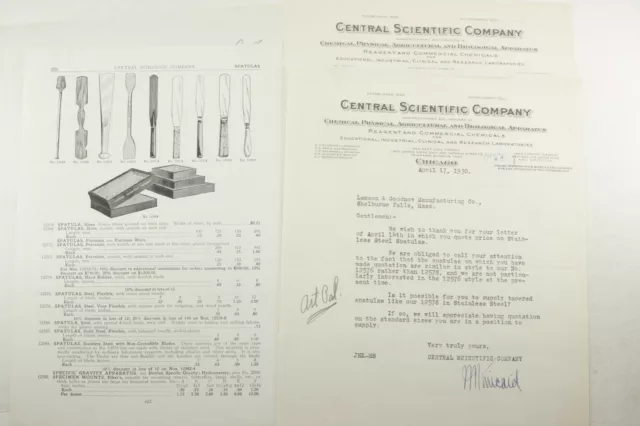 1930 Lamson Goodnow Central Scientific Co Chicago IL spatules éphémères P1291J