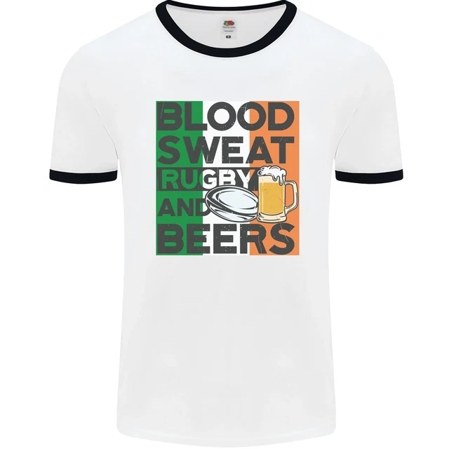 Blood Sweat Rugby and Beers Ireland Funny Mens Ringer T-Shirt