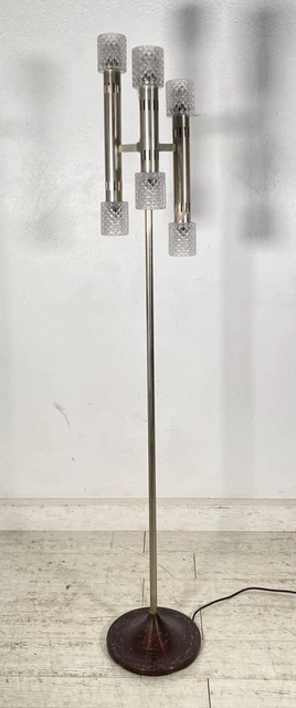 Lampada Da Terra Piantana Floor Lamp Anni 70 Metallo Cromato Vetro 6 Punti Luce