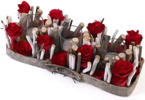 Rote Holzrose dreifach Teelichthalter - Valentinstag