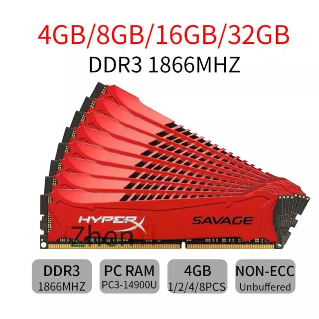Pour HyperX SAVAGE 32Go 16GO 8GB 4GB DDR3 PC3-14900 1866 rouge Desktop RAM FR