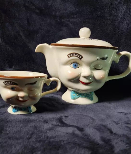 BAILEYS IRISH CREAM Set 1 Winking Face Tea Pot Mugs Sugar/Cream Limited Edition