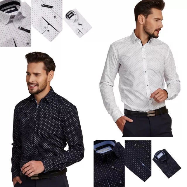 New Mens Stylish Long Sleeve Luxury Shirts Casual Cotton Formal Slim Fit Shirt