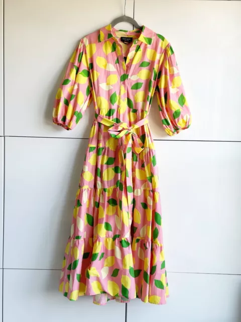 NWT Kate Spade Lemon Midi Dress, Lemon Toss Tie Waist Shirt Dress Size Medium