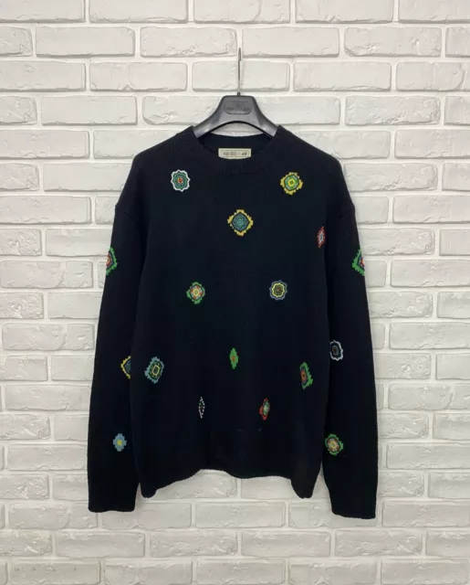 Men's Kenzo & H&M Wool Sweater Pullover Jumper Embroidered Black Size L