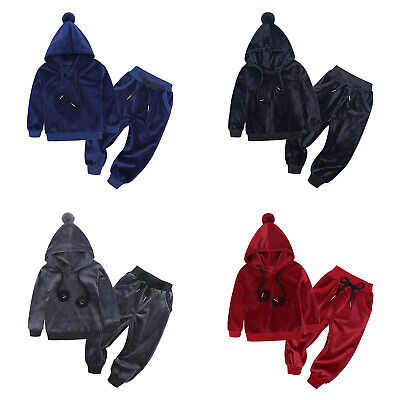 Kids Boys Girls Fleece Hoodie Sweatsuit Drawstring Hooded Tops+Sweatpants Outfit