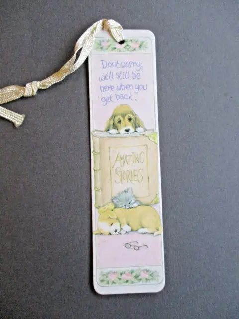 Russ Berrie BOOKMARK Dog Cat & Puppy with Book Don't Worry We'll Still Be Here