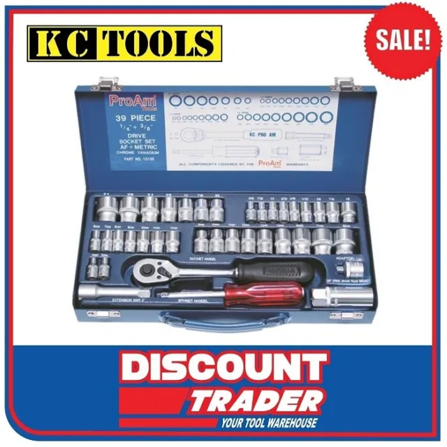 KC Tools by AOK 39 Piece 1/4" & 3/8” Drive Socket Set Metric / Imperial 10100