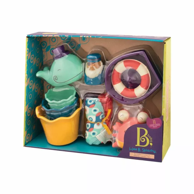 B. Baby by Battat Wee B Splashy Bath Toy Tub Time Playset 0+ Months 11 Pieces