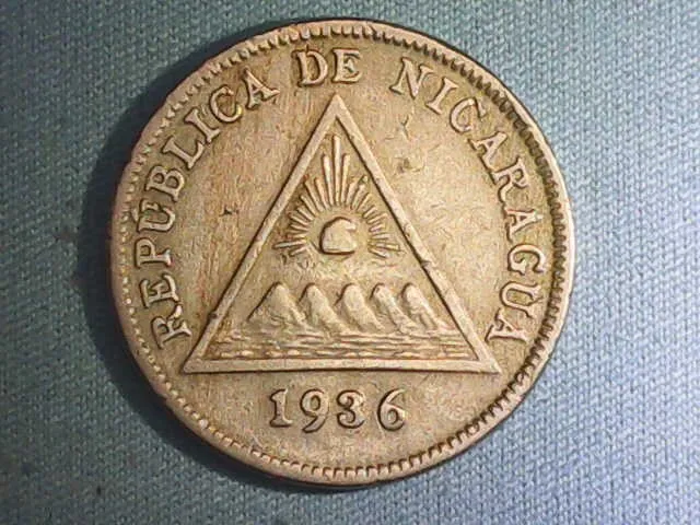 1936 Nicaragua 5 Centavos - Xf+/- Cond & Nice Luster - Free Us/Actual World Ship