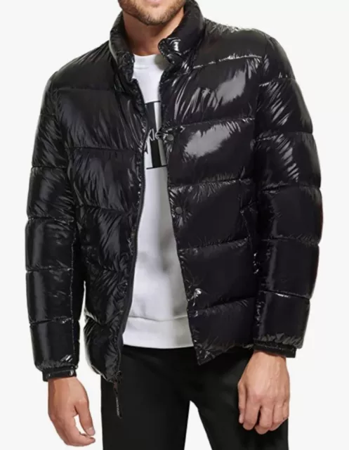 Calvin Klein Mens Black High Shine Down Puffer Coat Jacket Size Medium