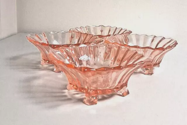Set of 4 1930s Sowerby Glass Art Deco Pink Dessert Bowls Dishes Y255