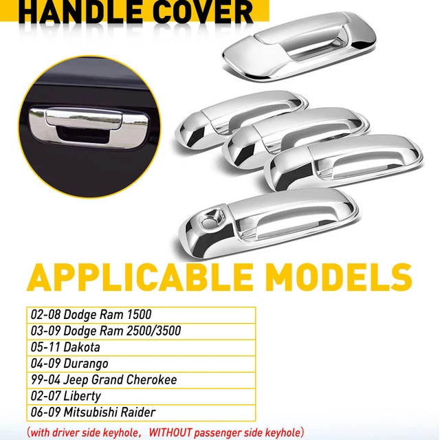 Chrome Door Tailgate Handle 4 + For 2002-2008 Covers Dodge Ram 2500 1500 3500