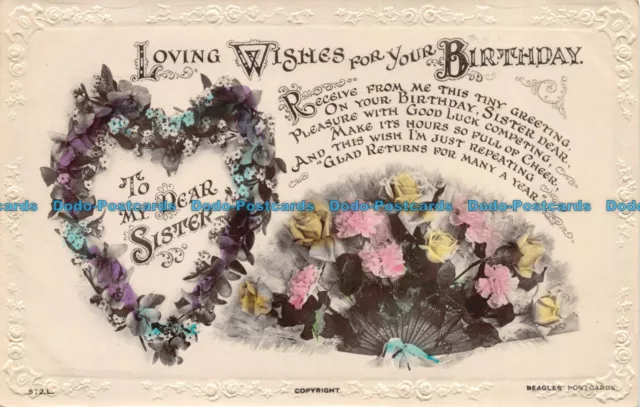 R160288 Greetings. Loving Wishes for Your Birthday. Flowers. Beagles and Co. RP.