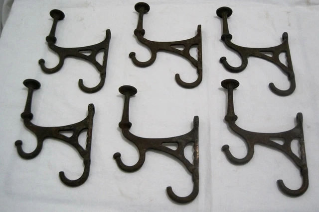 6 Antique Cast Iron Hat & 2 Coat Hooks Architectural Decor Circa Early 1900's