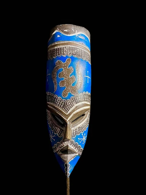 African Antique Mask Hand Carved Wooden Wall Decor Tribe Art Vintage Ghana-7115