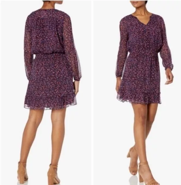 PARKER Atticus Print  Purple Floral Silk Mini Ruffle Dress Size Small