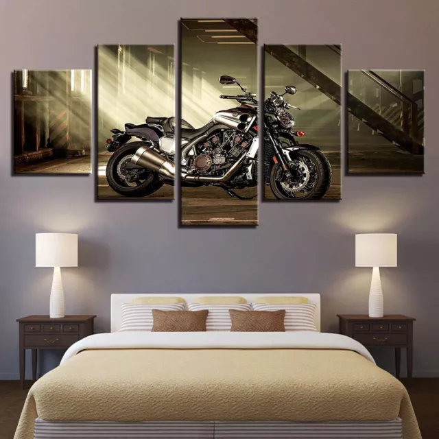 Classic Vintage Style Motorcycle Poster 5 Panel Canvas Print Wall Art Home Decor