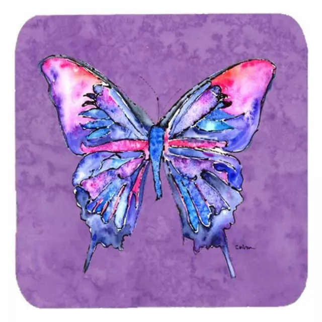 Carolines Treasures 8860FC Butterfly On Purple Foam Coasters- Set Of 4