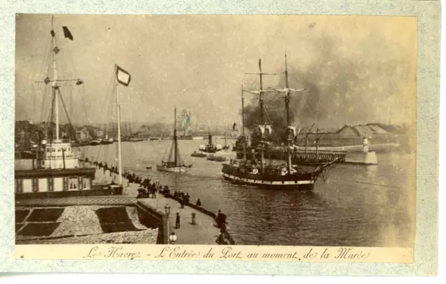 France, Le Havre, port entrance at tide time vintage albumen print T