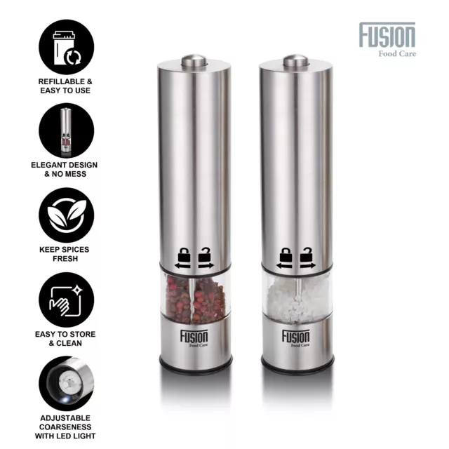 Set of 2  Electric Salt & Pepper Grinder Adjustable Coarseness with Light Auto 2