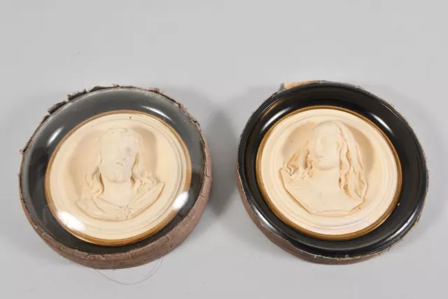 J73H55- 2x Reliefkopf, Jesus, Maria Magdalena, Holz, Masse, Glas