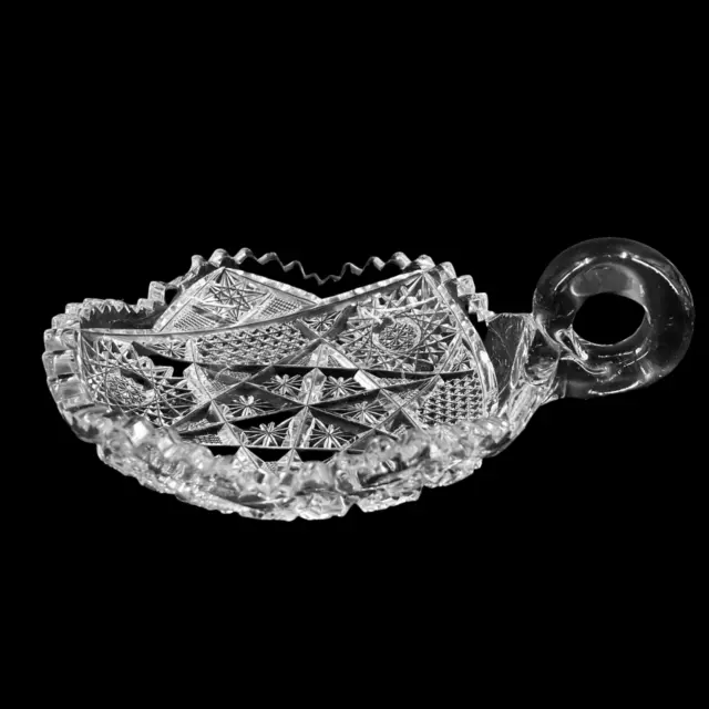 Vintage American Brilliant Period ABP Cut Glass Nappy Nut Dish Handled Bowl