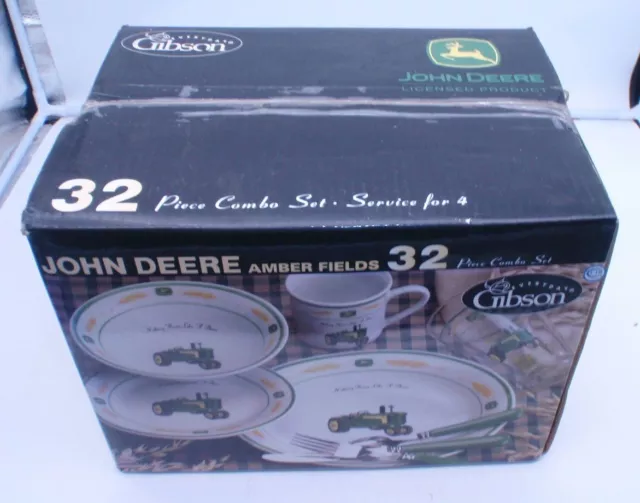 Gibson Dinnerware JOHN DEERE Complete 32 Piece Set New In Box - Service For 4