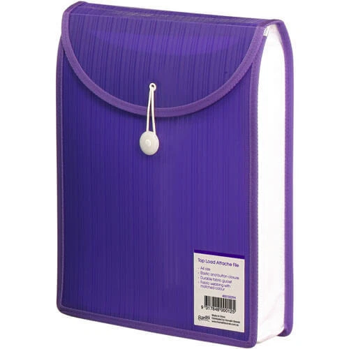 VIOLET Bantex Top Load File Attache Case A4 Elastic Button Closure Top Loading