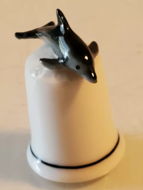 Graceful Dolphin Thimble Vintage porcelain exquisite detail  mint condition box5