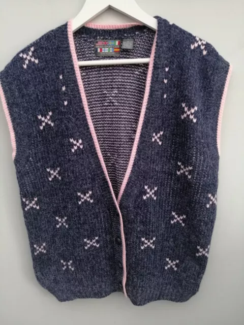 Paris Sport Club vintage Knitted Waistcoat Blue Pink size Med