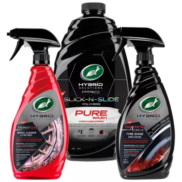 Turtle Wax Hybrid 3 Step Car Wash, Wheel & Tyre Cleaner Dressing (Triple Pack)