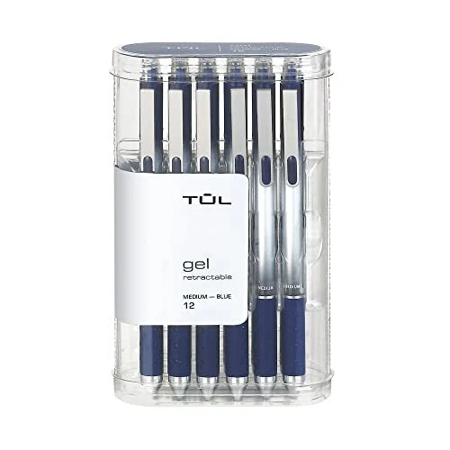 TUL Gel Pens, Retractable, Medium Point, 0.7 mm, Gray Barrel, Blue Ink, Pack ...