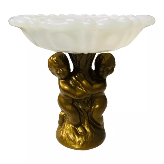 Ansehl St Louis MO Gold Plastic Cherub Decanter Candy Dish Vintage milk glass