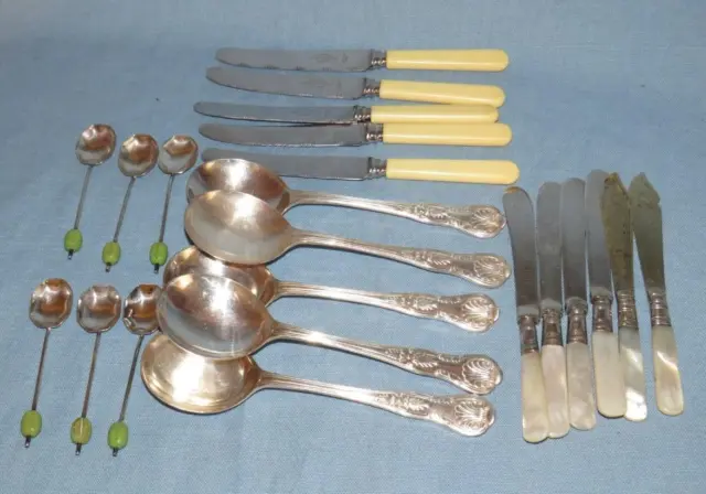 Job Lot Silver Plated Cutlery Knives Coffee Spoons Kings Pattern Soup Spoons