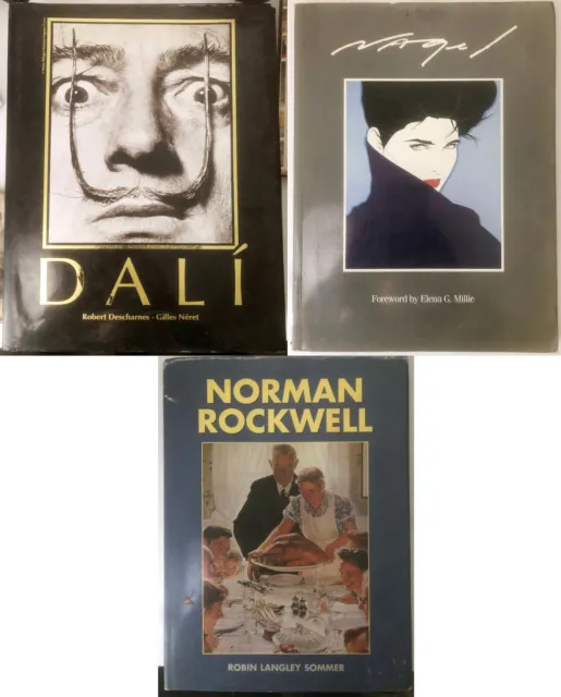 3 ART BOOKS Dali, Poussin, Norman Rockwell, Patrick Nagel