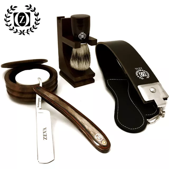 Shave Ready Wooden Cut Throat 6 Pc Men's Straight Razor Shaving Kit Gift Set