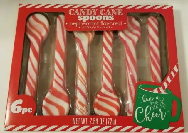 Edible Gourmet Candy Cane Swirl Christmas Spoons Peppermint 6 Pc Ind/Wrap