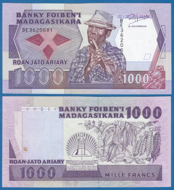 Madagascar 1000 Francs = 200 Ariary P 72 b Sing 3 UNC