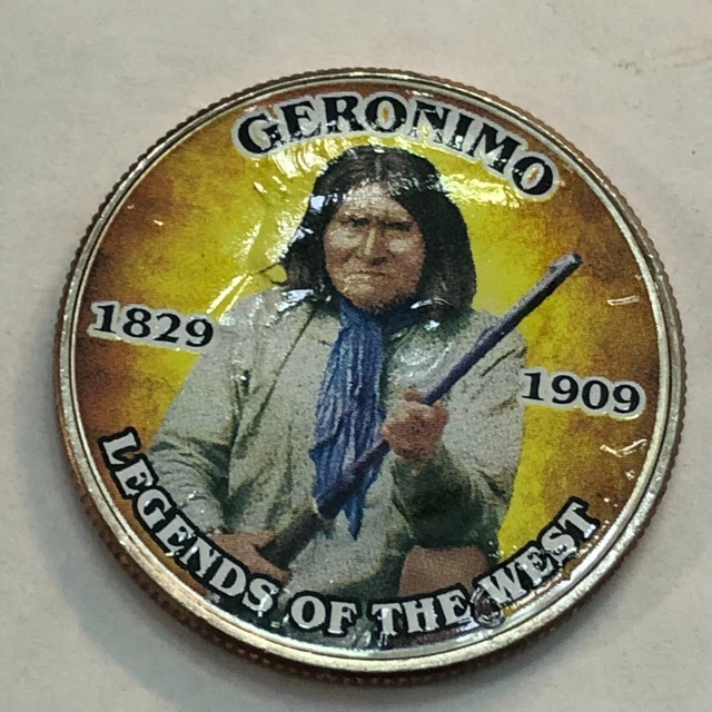 Colorized Kennedy half dollar. LEGENDS OF THE WEST. GERONIMO 1829-1909. #93