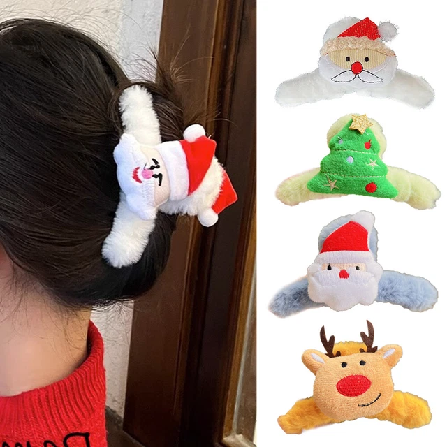 Christmas Plush Hair Clip Santa Claus Faux Fur Shark Hair Claws Festival Gift