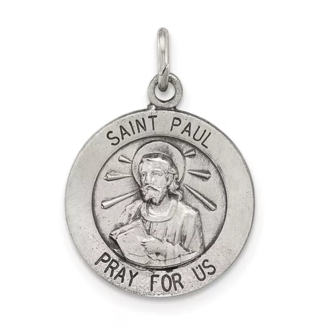 Sterling Silver St. Saint Paul Round Medal Charm Pendant 0.79 Inch