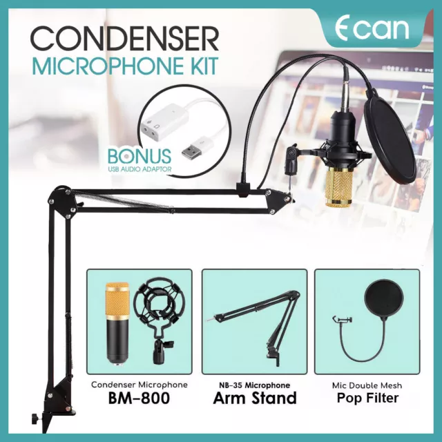 BM800 Condenser Microphone Kit Studio Suspension Boom Scissor Arm Stand Sound AU